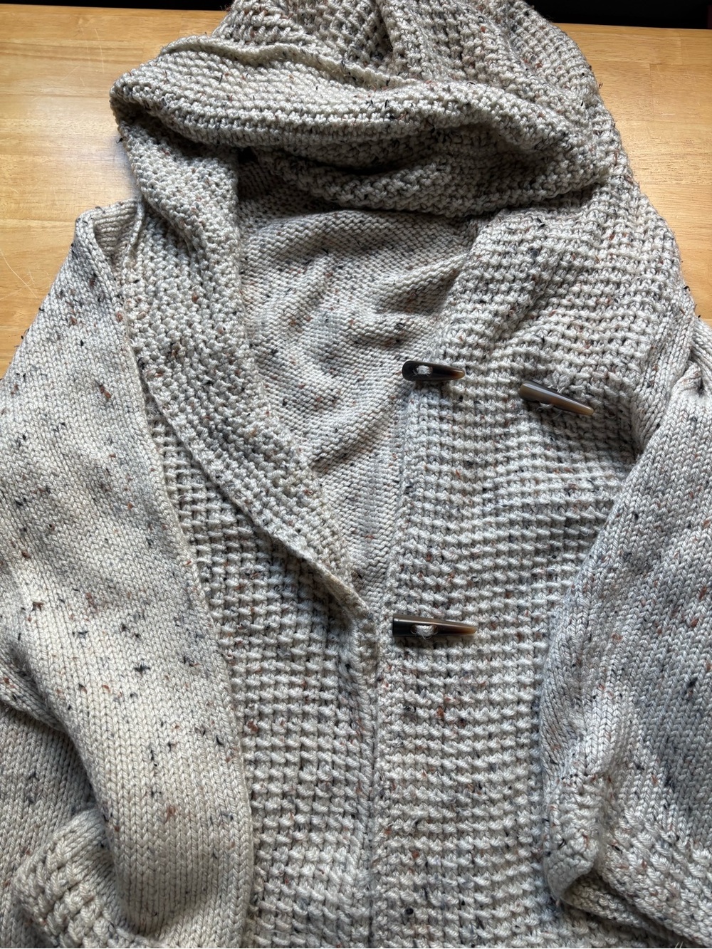 Chunky Hooded Toggle Sweater Cardigan - Cream Speckle